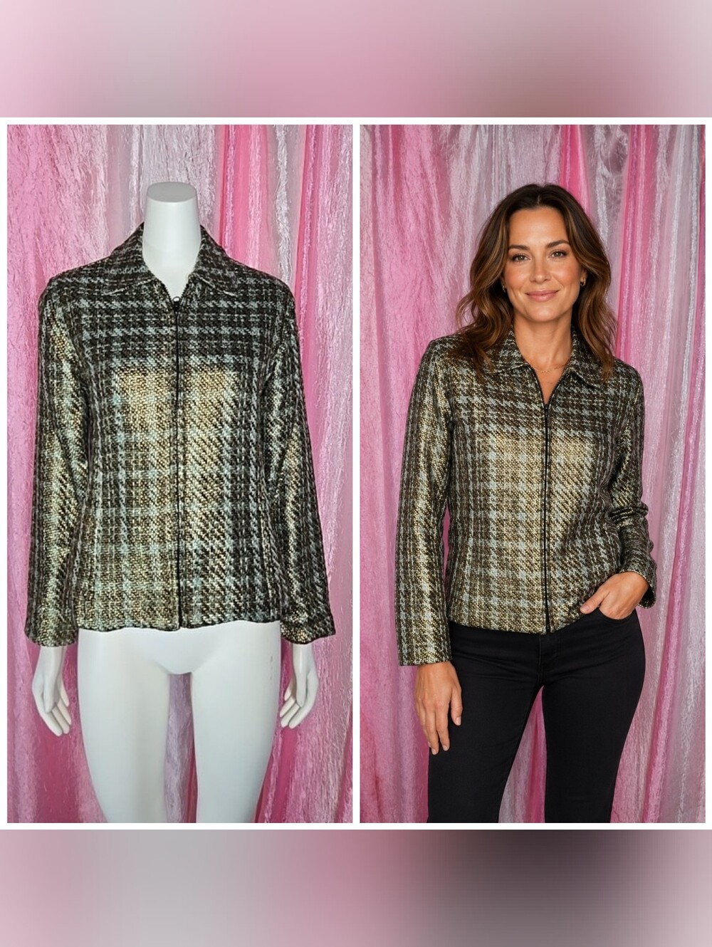 Chico's Metallic Shimmer Houndstooth Woven Blazer Jacket Size 0/4